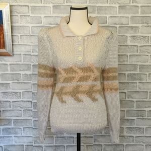 Vintage Donagain Loose Knit Henley Button Cream Sweater Long Sleeves Size Medium